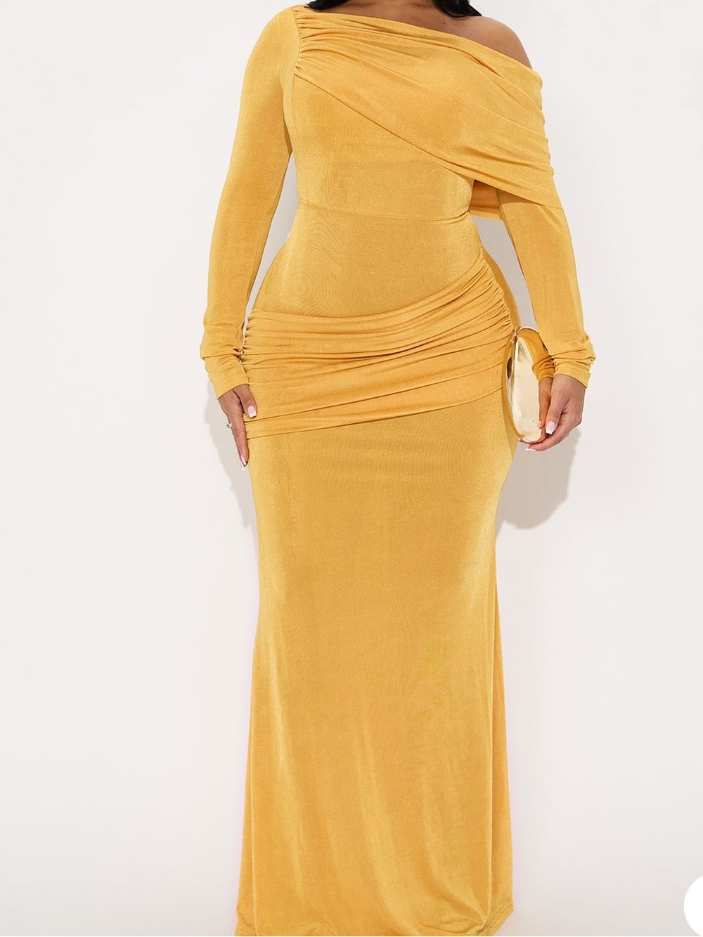 Elegant Mustard One-Shoulder Maxi Skirt